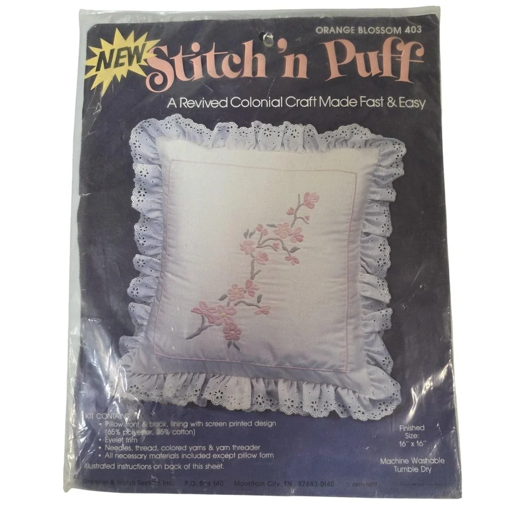 Stitch 'n Puff Orange Blossom Floral Eyelet Pillow Cover‎ Kit 16x16 403 New